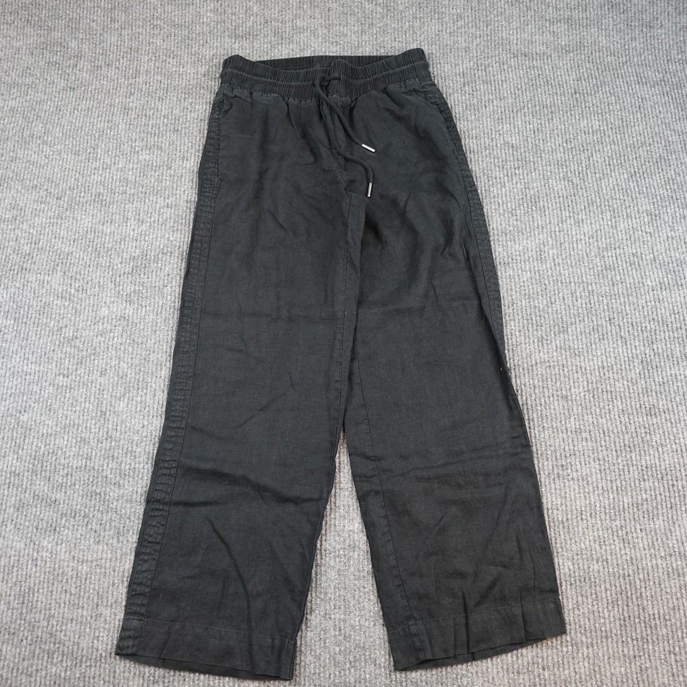 Quince Wide Leg Linen Pants Womens Medium Black Elastic Waist Casual